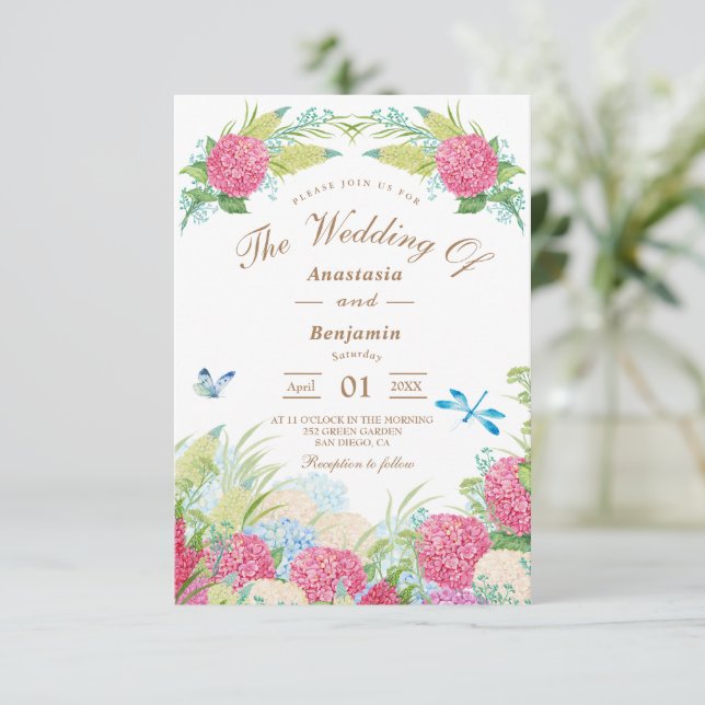 Invitación a la Boda Floral Elegante de Hidrangea  (Anverso de pie)