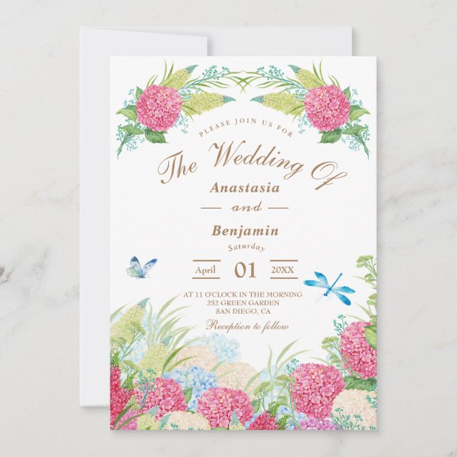 Invitación a la Boda Floral Elegante de Hidrangea  (Anverso)