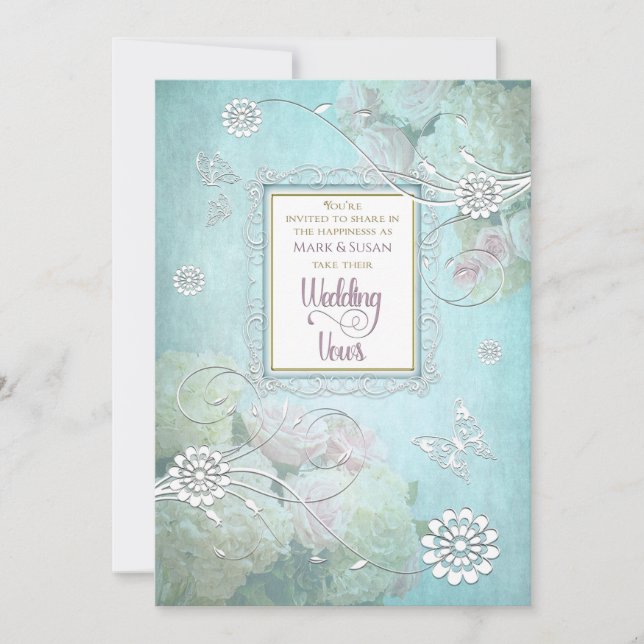 Invitación a la boda, floral elegante, mariposa (Anverso)