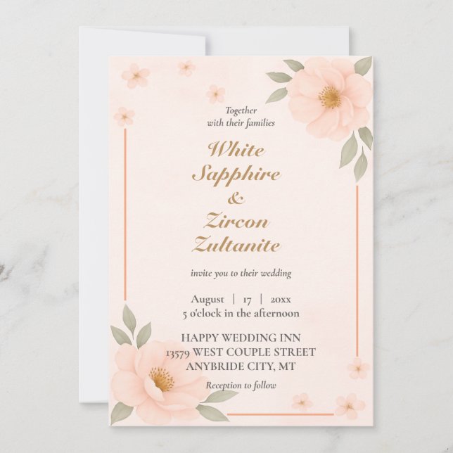 Invitación a la Boda Floral Elegante Peach (Anverso)