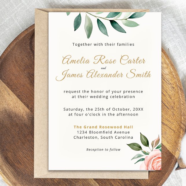 Invitación a la boda floral elegante rosa de Rubor (Subido por el creador)