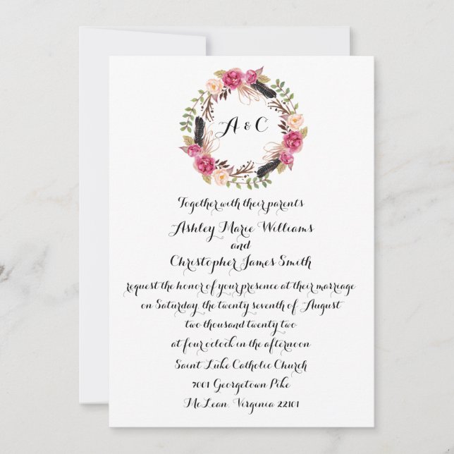 Invitación a la Boda Floral Elegante Vegetación (Anverso)