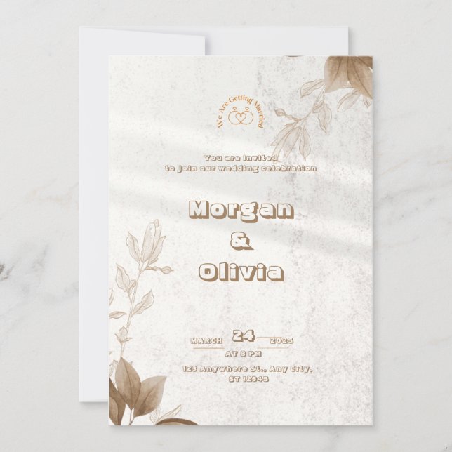 Invitación a la boda floral elegante y marrón (Anverso)