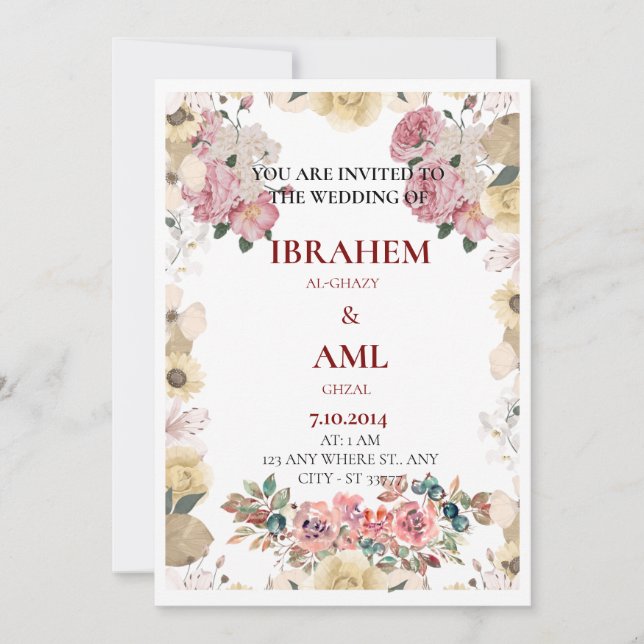 Invitación a la boda floral elegante y personaliza (Anverso)