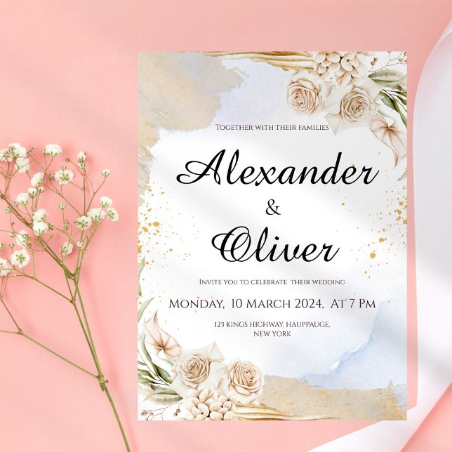 Invitación a la boda floral en Beige-Neutral (Subido por el creador)