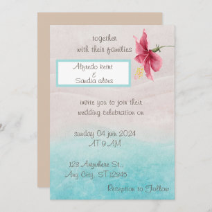 invitación a la boda floral en beige y bleu