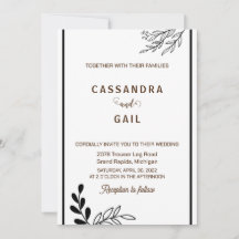 Invitación a la boda floral en blanco y negro