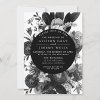 Invitación a la boda floral en blanco y negro