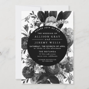 Invitación a la boda floral en blanco y negro