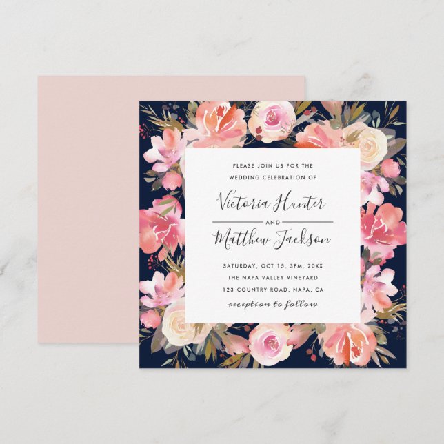 Invitación a la boda floral en el florecimiento de (Anverso / Reverso)