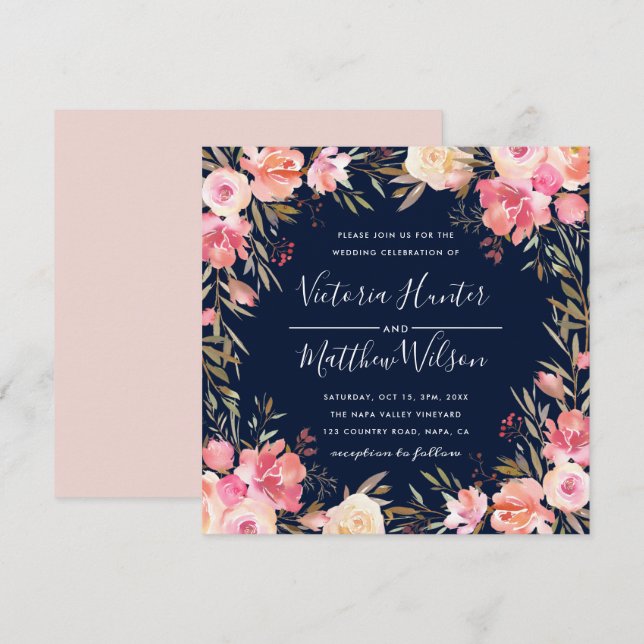 Invitación a la boda floral en el florecimiento de (Anverso / Reverso)