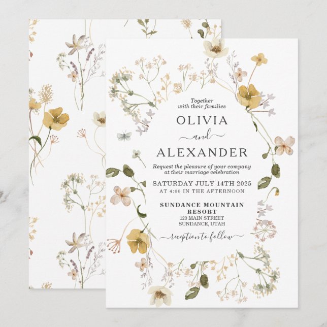 Invitación a la boda floral en el jardín de flores (Anverso / Reverso)