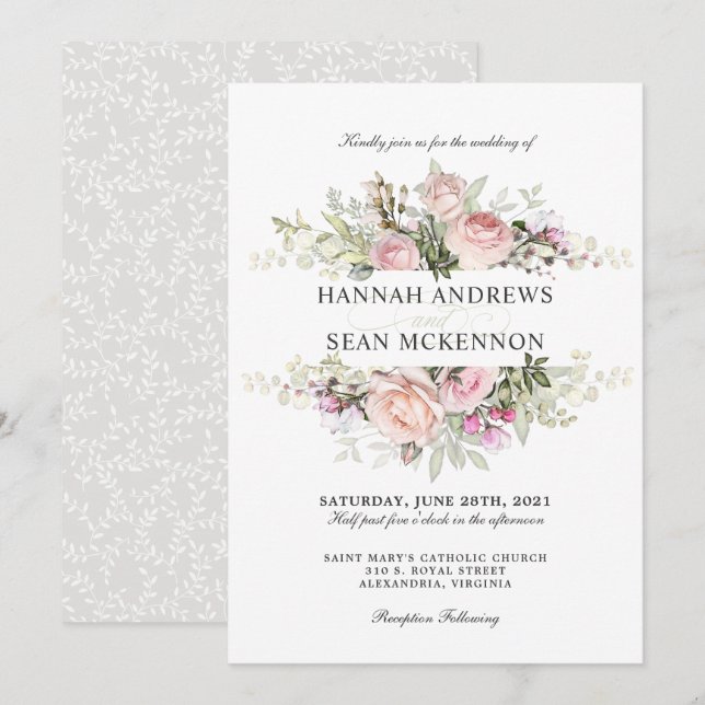 Invitación a la boda floral en el jardín Rosa de v (Anverso / Reverso)