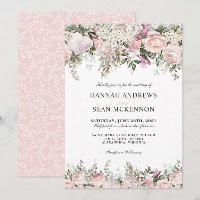 Invitación a la boda floral en el jardín Rosa de v (Anverso / Reverso)