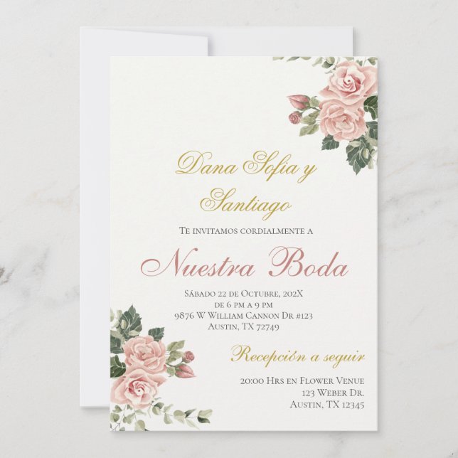 Invitación a la boda floral en español (Anverso)