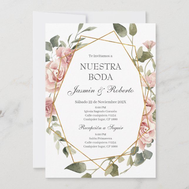Invitación a la boda floral en español (Anverso)
