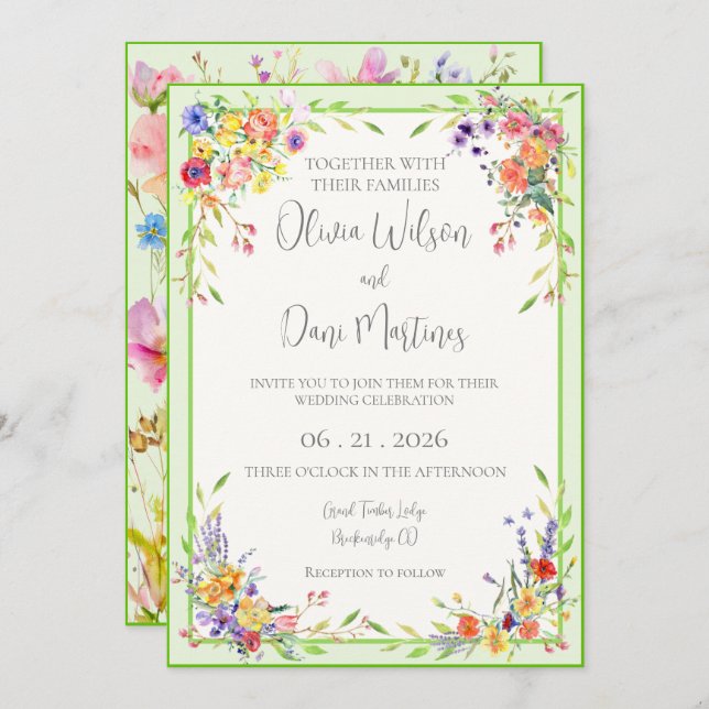 Invitación a la boda floral en verano florece (Anverso / Reverso)