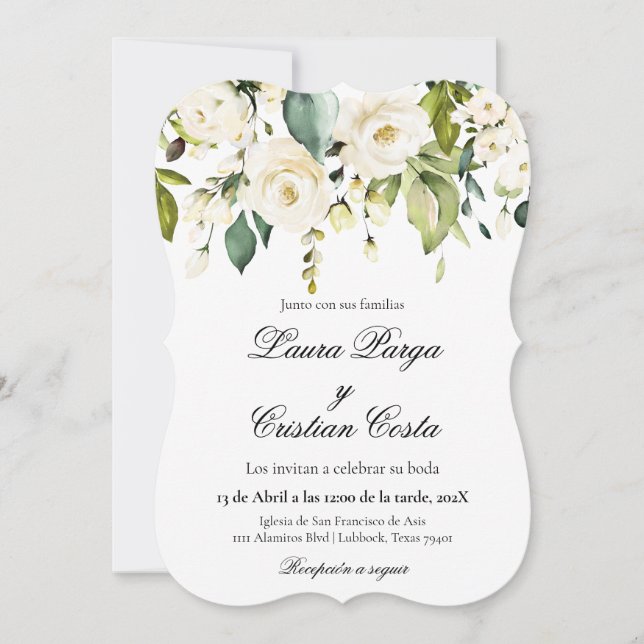 Invitación a la boda floral española (Anverso)
