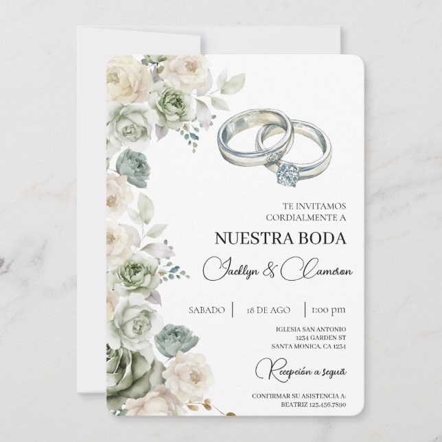 Invitación a la boda floral española (Anverso)