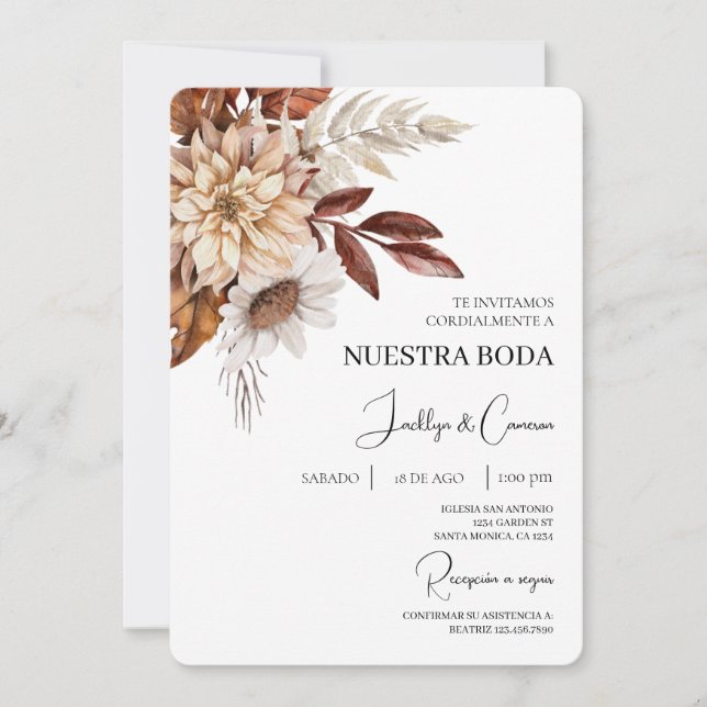 Invitación a la boda floral española (Anverso)