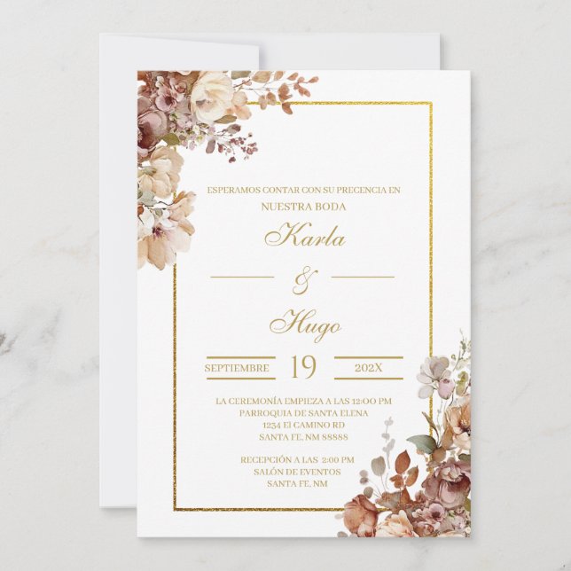 Invitación a la boda floral española (Anverso)
