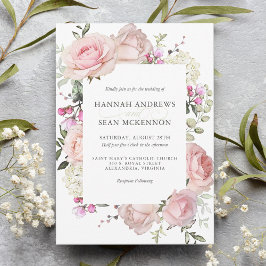 Invitación a la boda floral femenina de rosas rosa