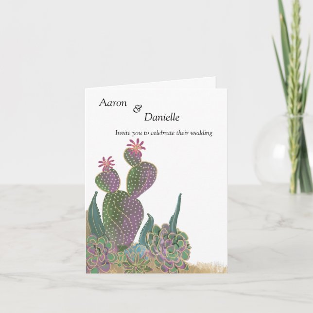 Invitación a la boda floral-Flor de Cactus de Sedo (Anverso)