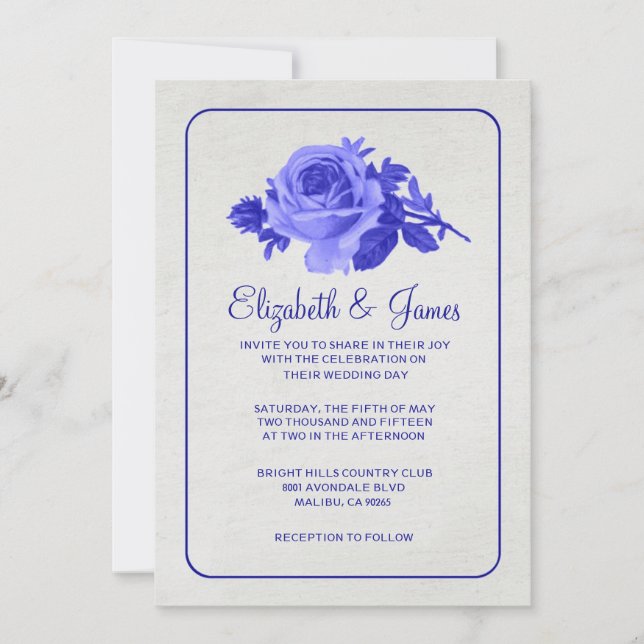 Invitación a la boda floral/floral azul real (Anverso)