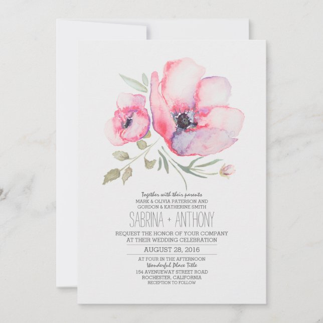 Invitación a la boda floral - Flores acuáticas (Anverso)