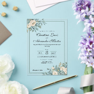 Invitación a la boda floral formal acrílica transp