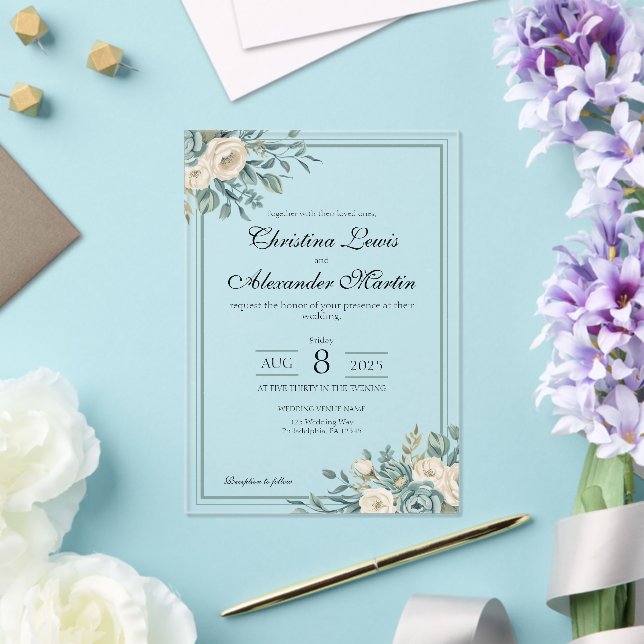 Invitación a la boda floral formal acrílica transp (Insitu (Boda))