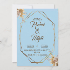 Invitación a la boda floral geométrica con oro