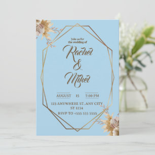 Invitación a la boda floral geométrica con oro