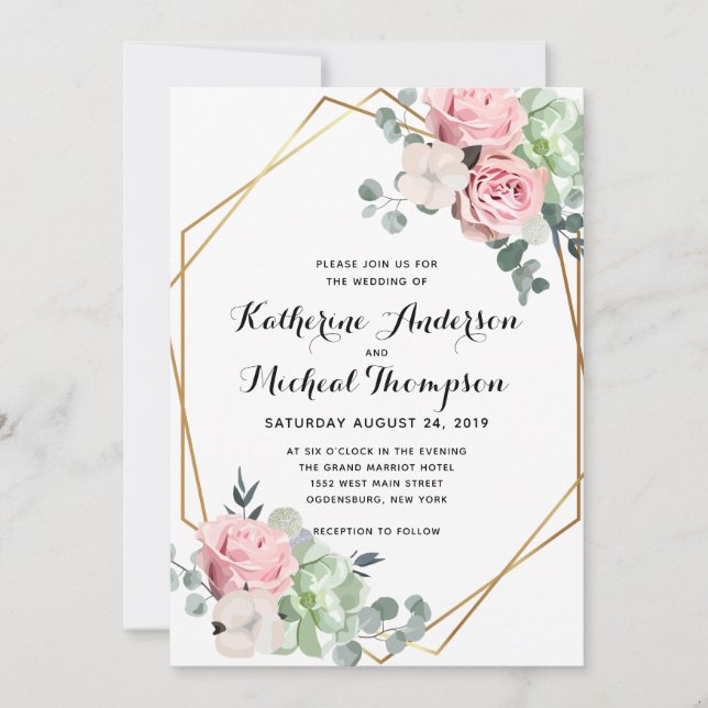 Invitación a la boda floral geométrica Rubor (Anverso)