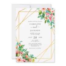 Invitación a la boda floral geométrica tropical