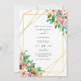 Invitación a la boda floral geométrica tropical