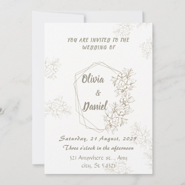 Invitación a la boda floral geométrica y elegante (Anverso)