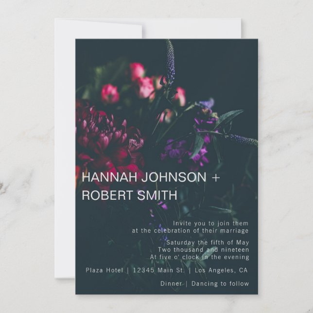 Invitación a la boda floral gótica (Anverso)