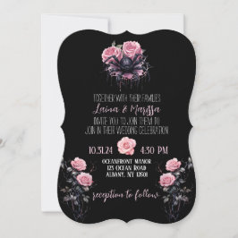 Invitación a la boda floral gótica rosada