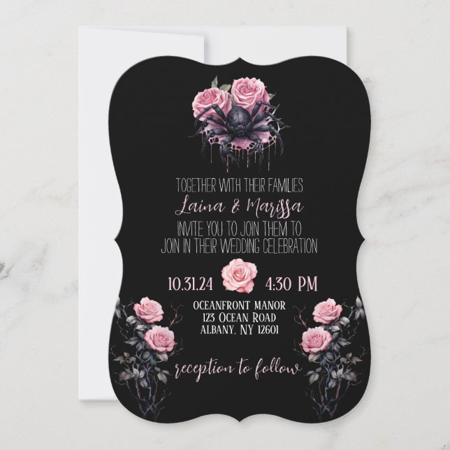 Invitación a la boda floral gótica rosada (Anverso)