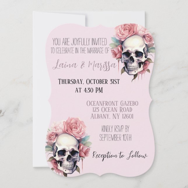 Invitación a la boda floral gótica rosada (Anverso)