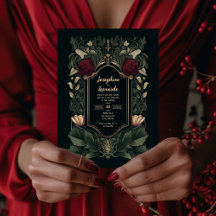 Invitación a la boda floral gótica vintage oscura