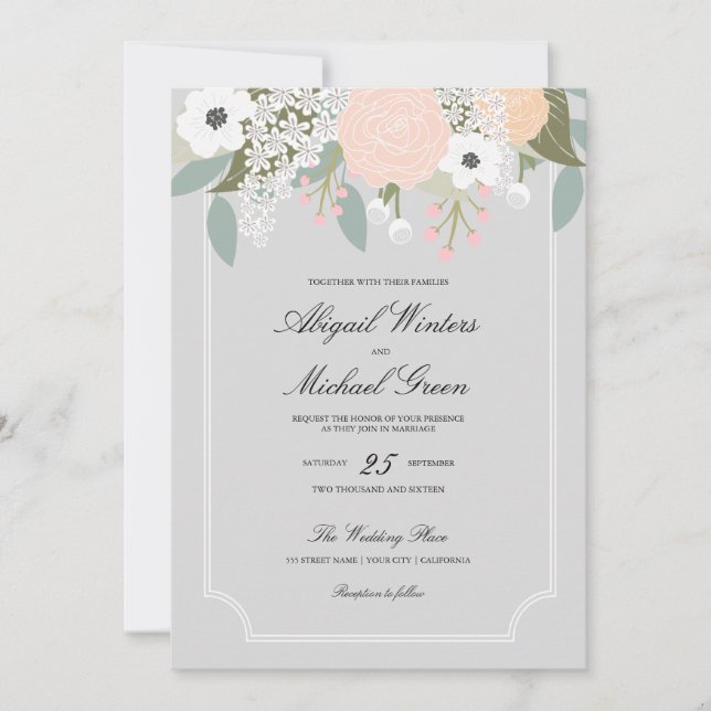 Invitación a la boda floral grande (Anverso)