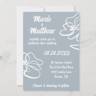 Invitación a la boda floral gris-azul fotográfica 