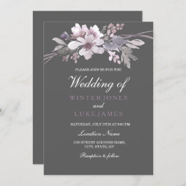Invitación a la Boda Floral Gris Gris de Invierno