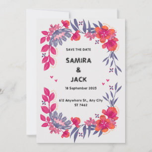 Invitación a la boda floral gris roja
