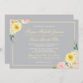 Invitación a la boda floral gris y amarilla