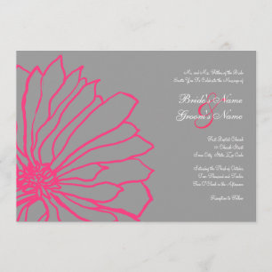 Invitación a la boda floral gris y rosa caliente
