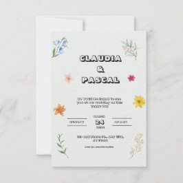 Invitación a la boda floral ilustrada en beige
