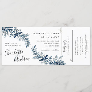 invitación a la boda floral índigo con rsvp adjunt